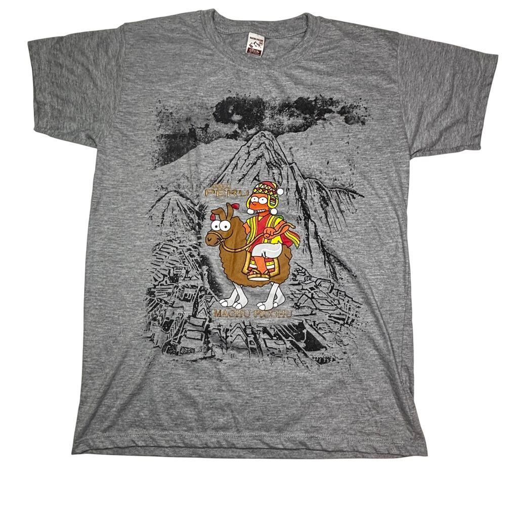Machu Picchu T Shirt Womens Medium Gray Peru Graphic The Simpsons Llama Tee